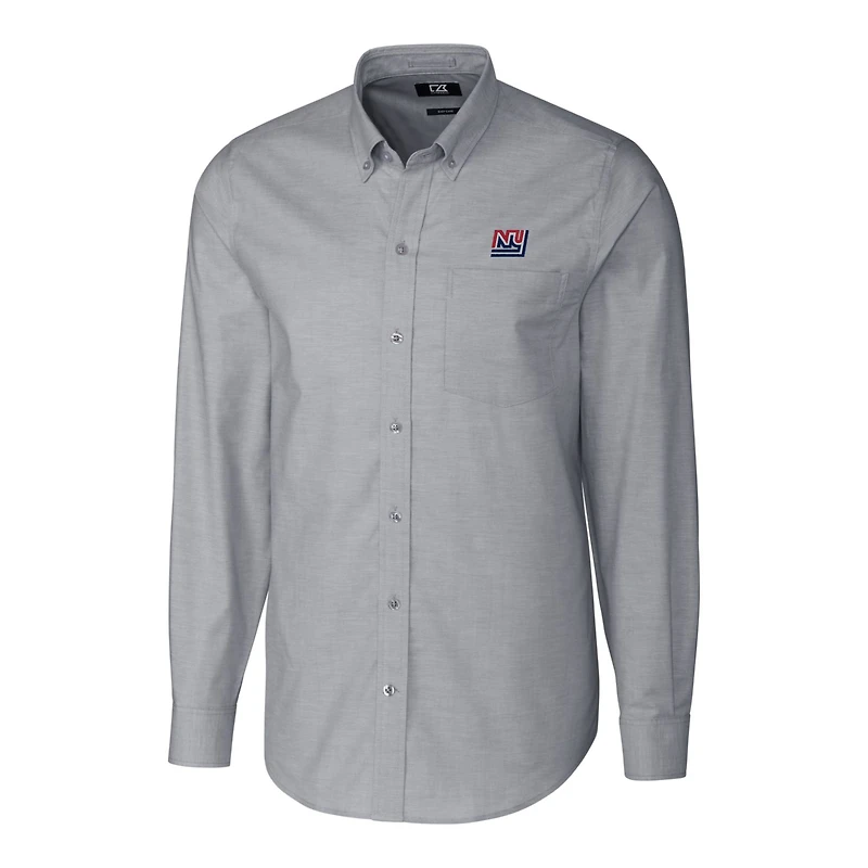 Chemise boutonnée à manches longues en tissu Oxford extensible et logo rétro des New York Giants pour homme, couleur anthracite, Cutter & Buck