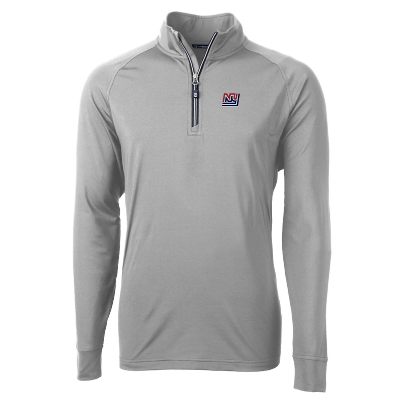 Men's Cutter & Buck Gray New York Giants Adapt Eco Knit Stretch Recycled Quarter-Zip Throwback Pullover Top
