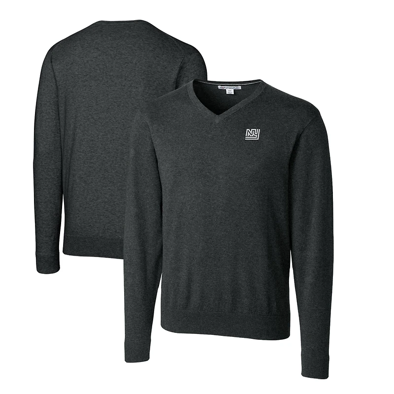 Pull-over à col en V pour homme Cutter & Buck Heather Charcoal New York Giants Throwback Logo Lakemont Tri-Blend grandes tailles