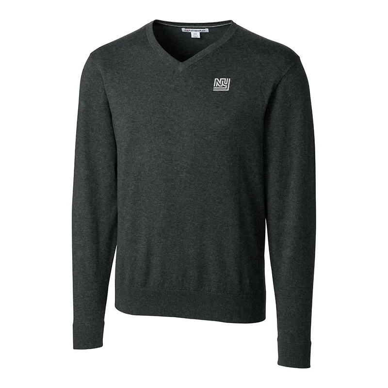 Pull à col en V pour homme, couleur charbon chiné, coupe Cutter & Buck, logo rétro des New York Giants, Lakemont Tri-Blend, grandes tailles