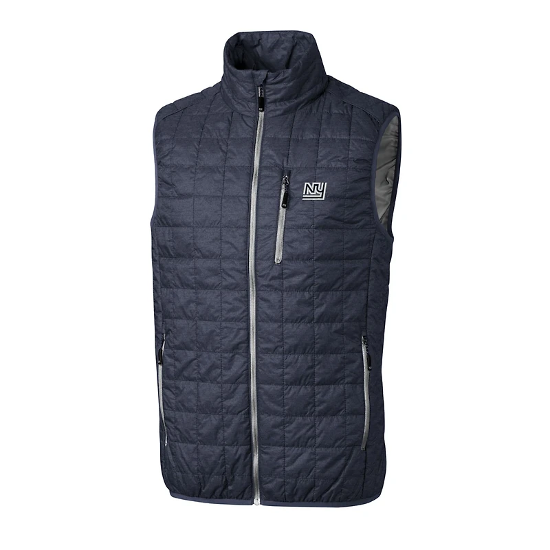 Men's Cutter & Buck Heather Navy New York Giants Throwback Logo Big Tall Rainier PrimaLoft Eco Insulated Full-Zip Puffer Vest