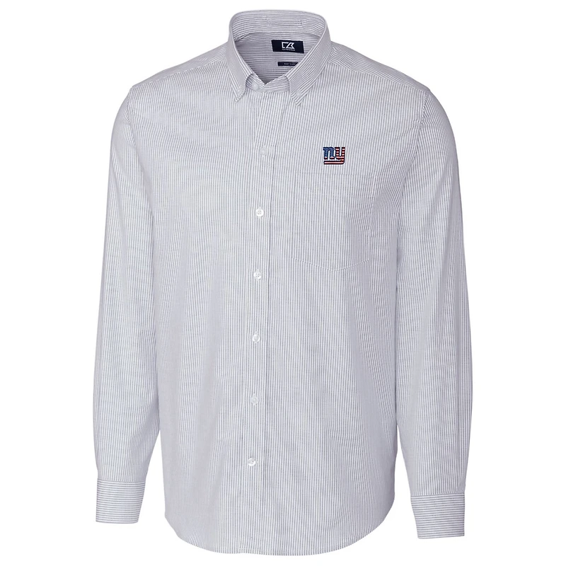Men's Cutter & Buck Light Blue New York Giants Big Tall Stretch Oxford Stripe Long Sleeve Button-Down Shirt