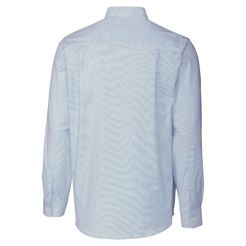 Men's Cutter & Buck Light Blue New York Giants Big Tall Stretch Oxford Stripe Long Sleeve Button-Down Shirt