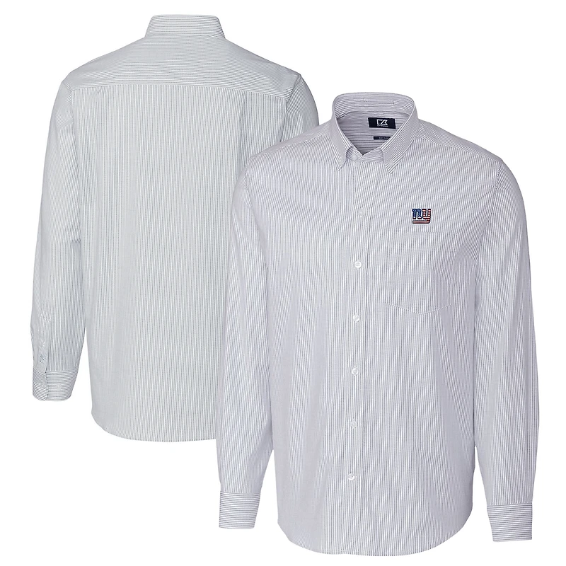 Men's Cutter & Buck Light Blue New York Giants Big Tall Stretch Oxford Stripe Long Sleeve Button-Down Shirt