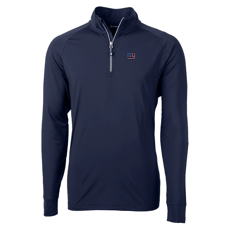 Men's Cutter & Buck Navy New York Giants Team Adapt Eco Knit Hybrid Recycled Quarter-Zip Pullover Top