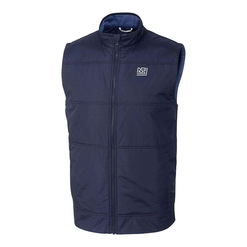 Gilet coupe-vent matelassé hybride furtif à fermeture éclair intégrale pour homme, bleu marine, avec logo rétro des New York Giants, de grande taille et