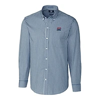 Chemise boutonnée à manches longues et col vichy extensible facile d'entretien pour homme, bleu marine, avec logo rétro des New York Giants, Cutter & Buck