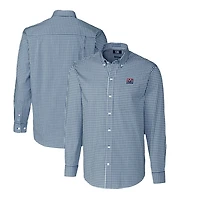 Chemise boutonnée à manches longues et col vichy extensible facile d'entretien pour homme, bleu marine, avec logo rétro des New York Giants, Cutter & Buck