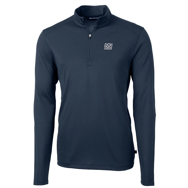 Men's Cutter & Buck Navy New York Giants Throwback Logo Virtue Eco Pique Recycled Quarter-Zip Pullover Top