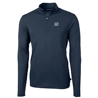 Men's Cutter & Buck Navy New York Giants Throwback Logo Virtue Eco Pique Recycled Quarter-Zip Pullover Top