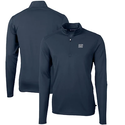 Pull-over zippé quart de tour en piqué écologique recyclé avec logo rétro des New York Giants pour homme, bleu marine, Cutter & Buck