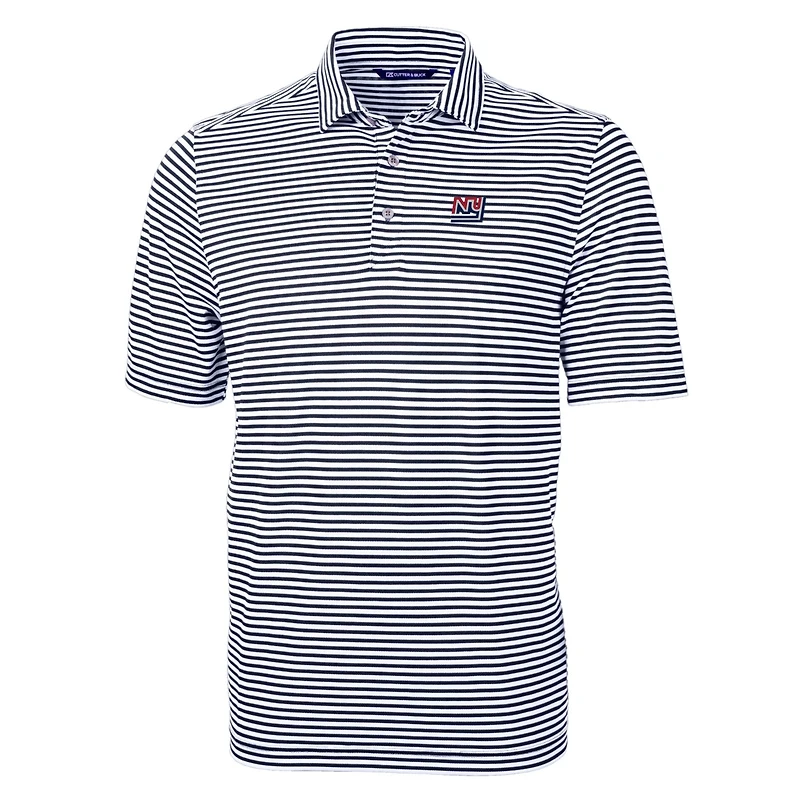 Men's Cutter & Buck Navy New York Giants Throwback Logo Virtue Eco Pique Stripe Recycled Big Tall Polo