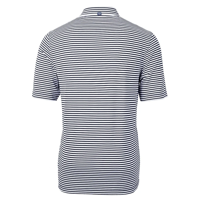 Men's Cutter & Buck Navy New York Giants Throwback Logo Virtue Eco Pique Stripe Recycled Big Tall Polo