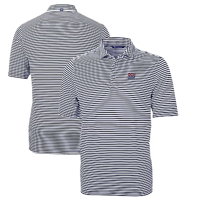 Men's Cutter & Buck Navy New York Giants Throwback Logo Virtue Eco Pique Stripe Recycled Big Tall Polo