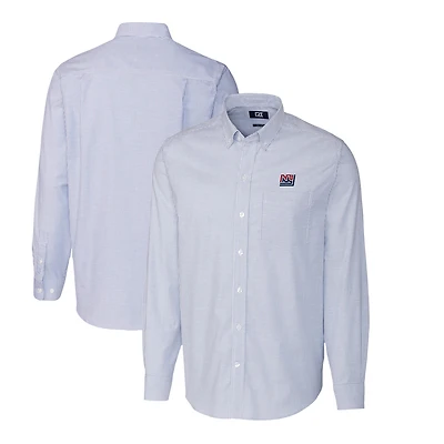 Chemise boutonnée à manches longues et rayures Oxford extensible bleu poudre pour homme, coupe Cutter & Buck, logo rétro des New York Giants, grande taille