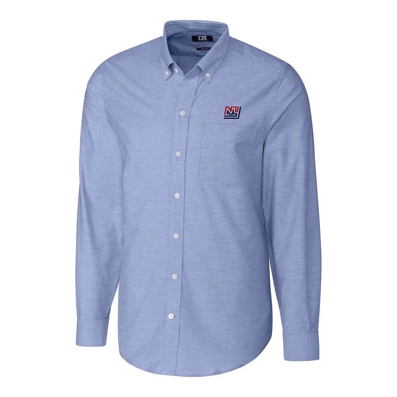 Chemise boutonnée en tissu Oxford extensible à manches longues et logo rétro des New York Giants, bleu poudre, pour homme, Cutter & Buck