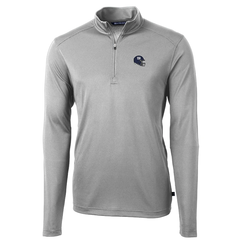 Men's Cutter & Buck  Silver New York Giants Helmet Virtue Eco Pique Recycled Quarter-Zip Pullover Top