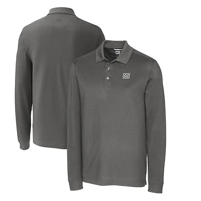 Men's Cutter & Buck Steel New York Giants Advantage Tri-Blend Pique Big Tall Long Sleeve Throwback Polo