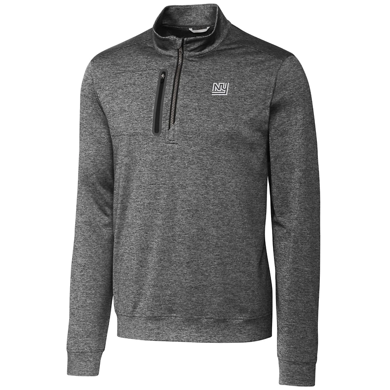 Pull zippé quart de tour pour homme, modèle Cutter & Buck Steel Stealth Heathered, logo rétro des New York Giants, grande taille