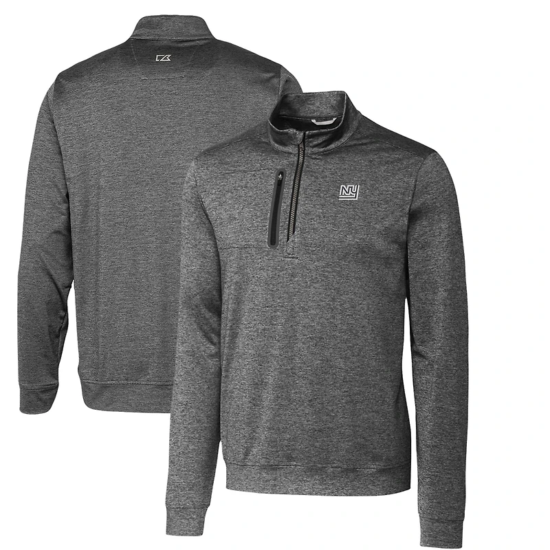 Pull zippé quart de tour pour homme, modèle Cutter & Buck Steel Stealth Heathered, logo rétro des New York Giants, grande taille