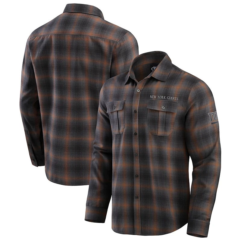 Chemise boutonnée à manches longues classique en flanelle pour homme de la collection Darius Rucker Fanatics, couleur tan, New York Giants
