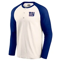 T-shirt Henley Raglan pour homme de la collection Darius Rucker par Fanatics, crème/bleu roi, des New York Giants