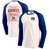 T-shirt Henley Raglan pour homme de la collection Darius Rucker par Fanatics, crème/bleu roi, des New York Giants