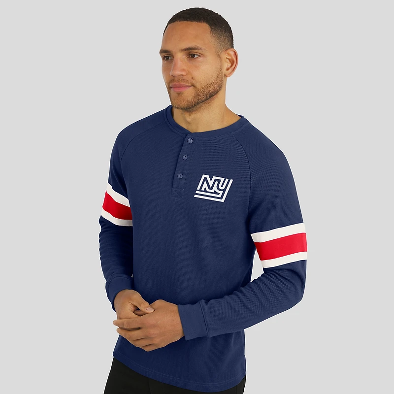 Men's Darius Rucker Collection by Fanatics Navy New York Giants Waffle-Knit Raglan Long Sleeve Henley T-Shirt