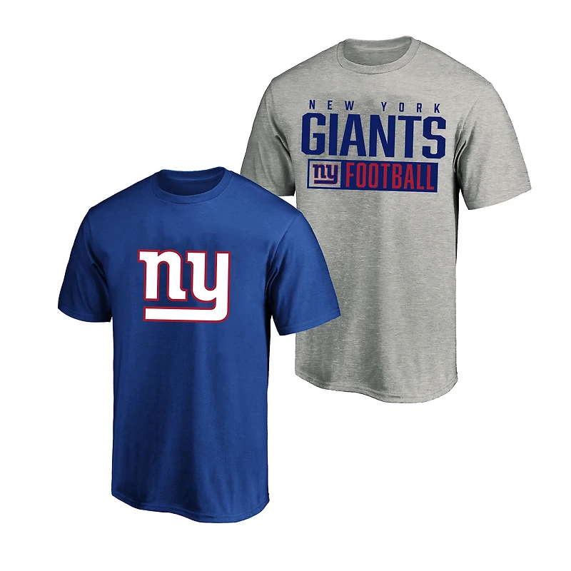Men's Fanatics Heather Gray/Royal New York Giants Big & Tall 2-Pack T-Shirt Set