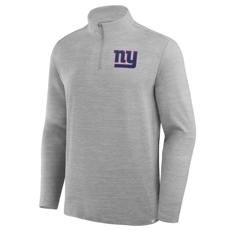 Men's Fanatics Heather Gray New York Giants Clutch Quarter-Zip Pullover