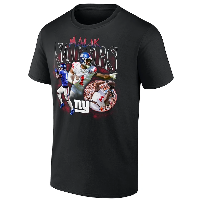 T-shirt noir à imprimé joueur notoire des New York Giants, Malik Nabers, Fanatics