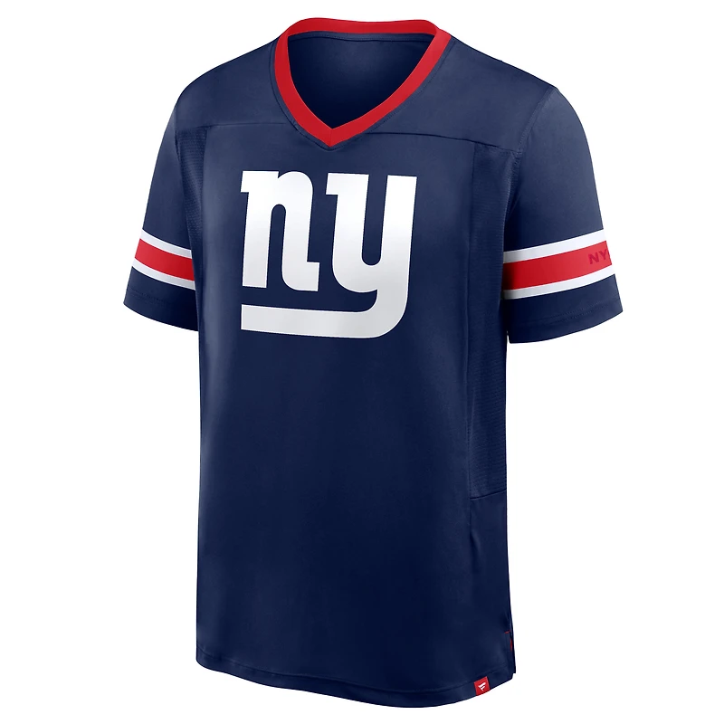T-shirt col V Hashmark Premium Fanatics bleu marine New York Giants pour homme