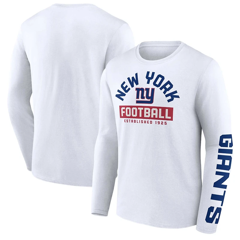 T-shirt blanc à manches longues Fanatics pour hommes des Giants de New York