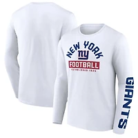 T-shirt blanc à manches longues Fanatics pour hommes des Giants de New York