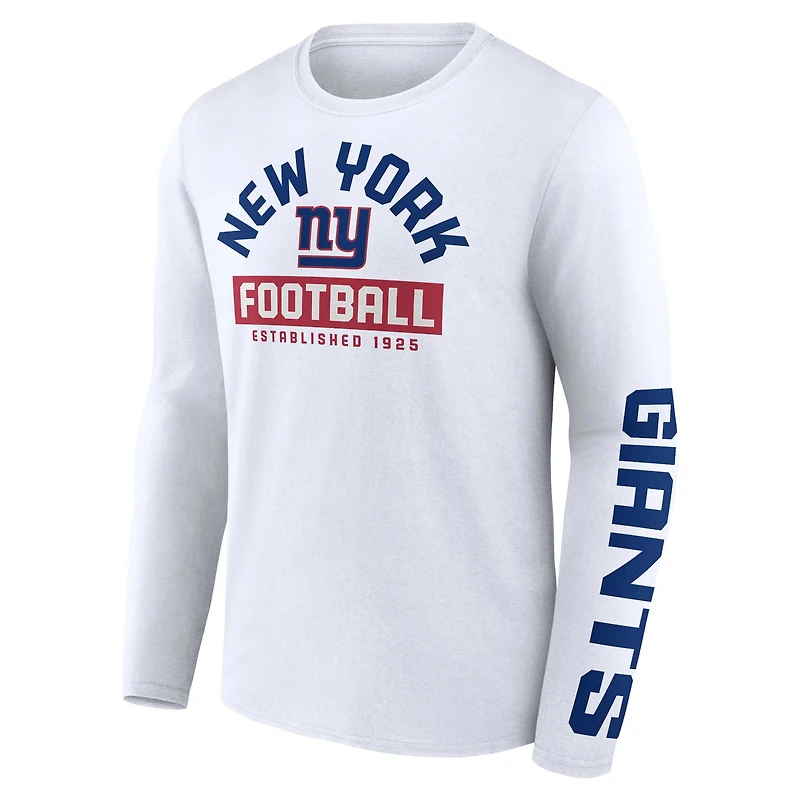 T-shirt blanc à manches longues Fanatics pour hommes des Giants de New York