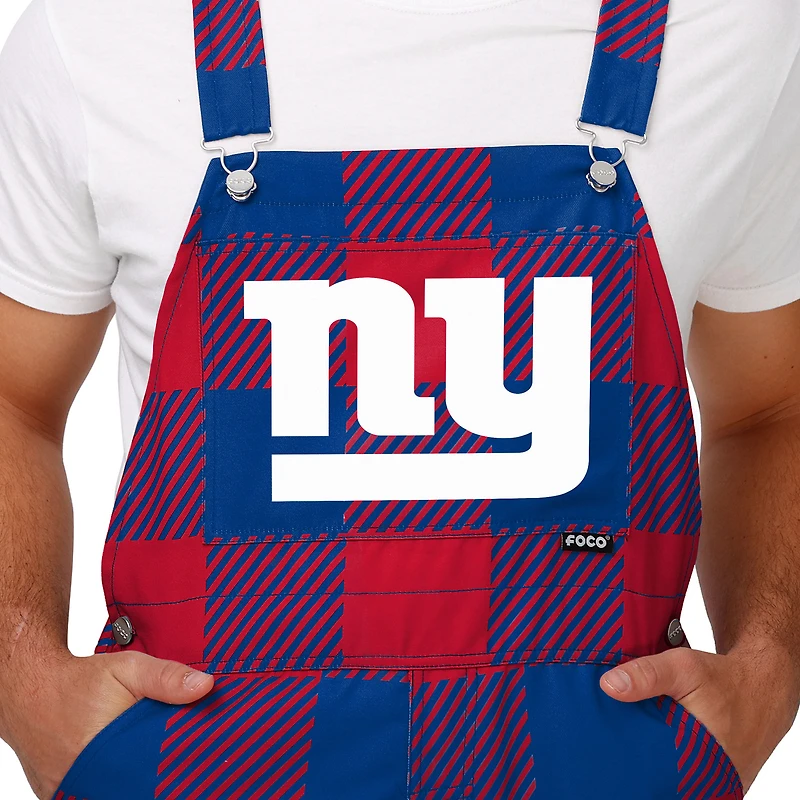 Salopette à carreaux avec grand logo FOCO Royal New York Giants pour hommes