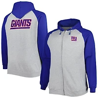 Veste à capuche raglan entièrement zippée en polaire New York Giants Big & Tall gris chiné pour homme