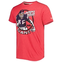 Hommage pour hommes Lawrence Taylor Heathered Red New York Giants Caricature Joueur retraité T-shirt triple mélange