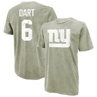 T-shirt Majestic Threads Jaxson Dart vert mousse New York Giants, délavage minéral, nom et numéro