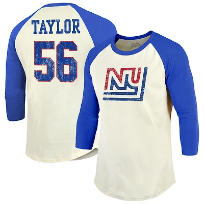 T-shirt à manches raglan 3/4 pour homme Majestic Threads Lawrence Taylor crème/rouge avec nom et numéro de joueur retraité des New York Giants