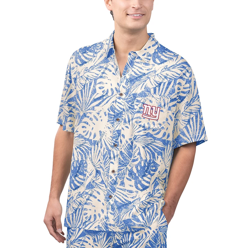 Chemise boutonnée de fête à imprimé Monstera lavé au sable des New York Giants Margaritaville pour hommes