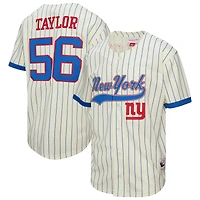Men's Mitchell & Ness Lawrence Taylor Cream New York Giants Name Number Mesh Button-Up Baseball Jersey