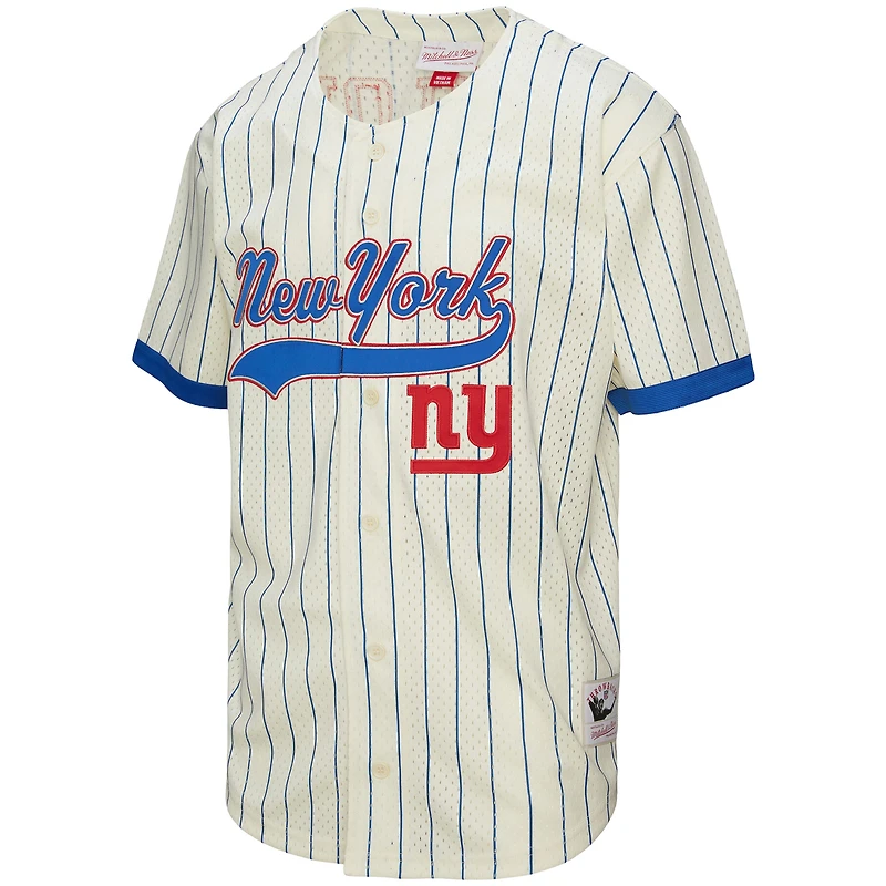 Maillot de baseball boutonné en maille crème Mitchell & Ness Lawrence Taylor pour homme, New York Giants, avec nom et numéro