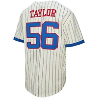 Men's Mitchell & Ness Lawrence Taylor Cream New York Giants Name Number Mesh Button-Up Baseball Jersey