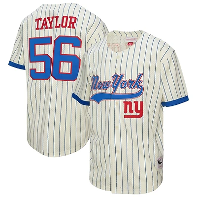 Men's Mitchell & Ness Lawrence Taylor Cream New York Giants Name Number Mesh Button-Up Baseball Jersey