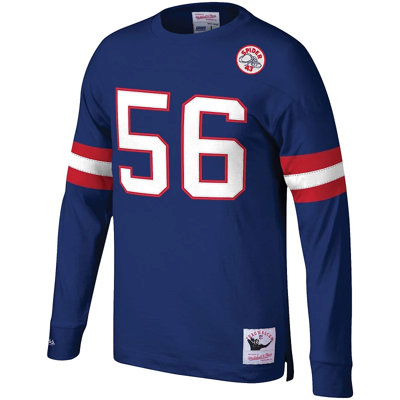 Mitchell & Ness Lawrence Taylor Royal New York Giants T-shirt à manches longues pour hommes, coupe et couture, nom numéro du joueur