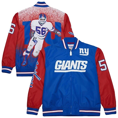 Veste en satin entièrement zippée à motif joueur retraité Lawrence Taylor Royal de Mitchell & Ness pour homme des New York Giants