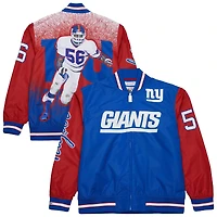 Veste en satin entièrement zippée à motif joueur retraité Lawrence Taylor Royal de Mitchell & Ness pour homme des New York Giants