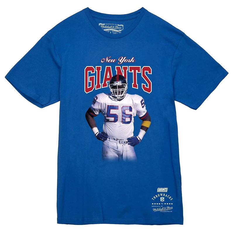 T-shirt pour homme Mitchell & Ness Lawrence Taylor Royal New York Giants, joueur retraité, Sideline