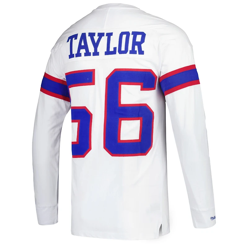 Haut à manches longues blanc Mitchell & Ness Lawrence Taylor des Giants de New York pour hommes, nom et numéro du joueur retraité